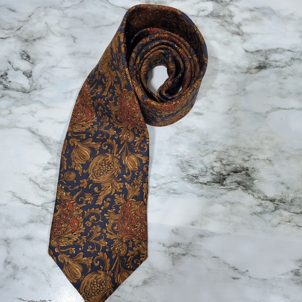 Coach Men's Blue Gold Floral One Size 100% Silk Designer Necktie Formal Wear - Picture 4 of 9